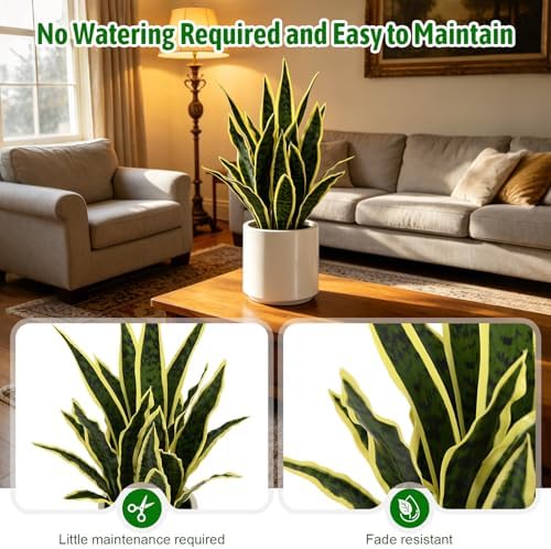 Fake Snake Plant 22" Tall, Realistic Touch Leaves, Potted Artificial Plants Indoor for Home Decor Small Office Home Living Room-Yellow - Image 4