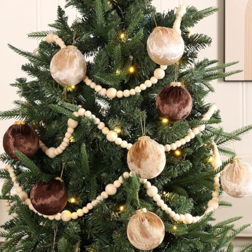 48Ft Christmas Wood Bead Garland Rustic Holiday Decor for Tree (Beige) - Image 4