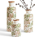 LE TAUCI Ceramic Vase Set of 3, Vintage Botanical Flower Vases for Fresh or Dried Flowers, Cottagecore Home Decor for Coffee Table, Mantel, Shelf, Entryway, Vine Green by LETAUCI