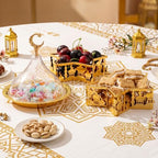 3 Pcs Ramadan Serving Trays Decoration, 1 Gold Round Tray with Acrylic Dome & 2 Star Shaped Trays, Eid Mubarak Metal Plate Dish for Dessert Display Holder Islam Muslim Home Party Table Decor - Image 3