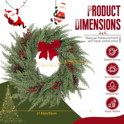 26" Christmas Wreaths for Front Door, Winter Pine Cedar Hanging Decor - Image 2