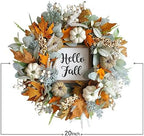 20" Harvest Fall Wreath for Front Door,Pumpkins Berries Autumn Wreaths - Image 3