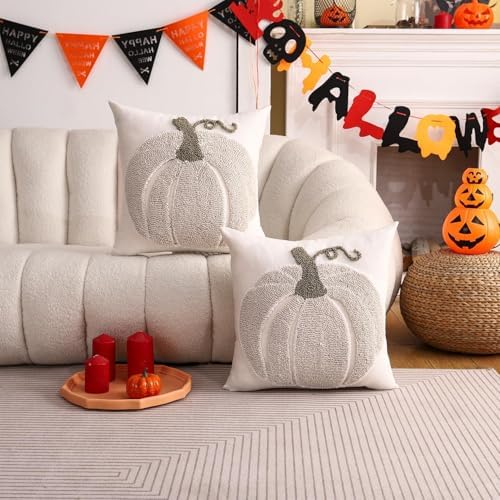 Halloween Fall Throw Pillow Covers 20x20 Set of 2 Beige Pumpkin - Image 5