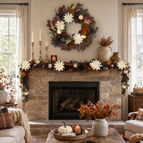 24 Inch Fall Wreath for Front Door, Autumn Wreath for Door Decoration - Image 3