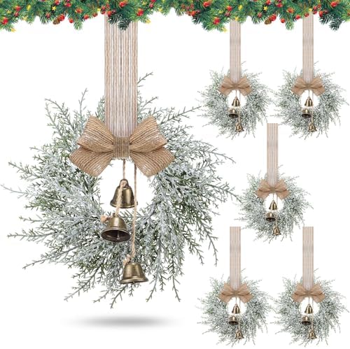 Civaner 6 Pcs 10" Mini Christmas Cabinet Wreaths with Bells and Ribbon by Civaner