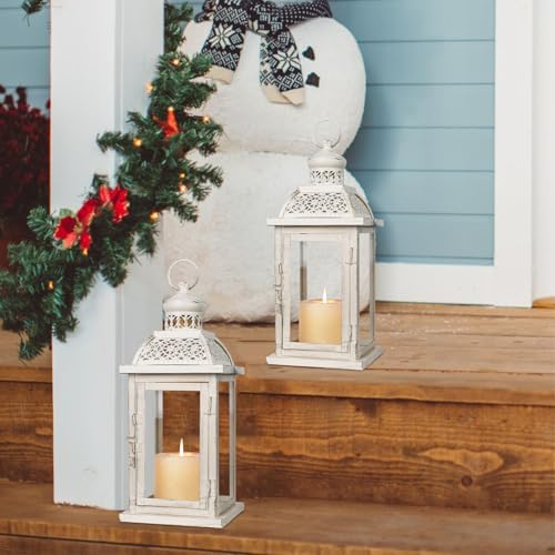 Lantern Decorative Indoor&Outdoor, 2 Pack 14.4'' Large Metal Candle Lanterns, Vintage Hanging Candle Holders for Farmhouse Wedding Front Porch Patio, Halloween Christmas Decorations for Home - Image 6