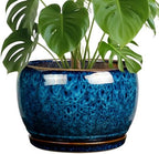 SQOWL 10 Inch Plant Pot - Ceramic Planter Pot with Drainage Hole and Saucer, Decorative Plant Pot for Indoor Outdoor Plants, Round Large Planter Flower Pot, Blue by SQOWL