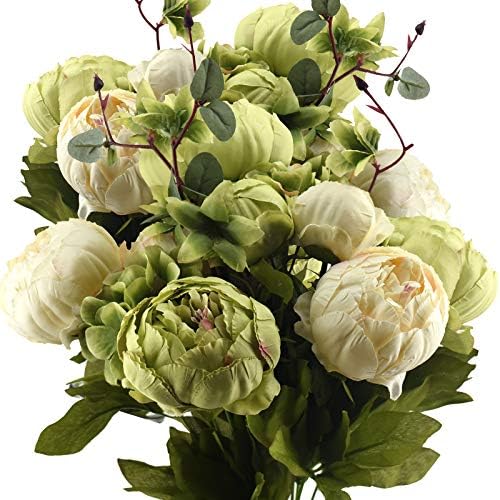 FiveSeasonStuff Cream Beige & Moss Green Artificial Peony Bouquet Set of 2 by FiveSeasonStuff