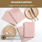 Native Fab Cloth Napkins 18x18 inches, 100% Cotton Vintage Stripped Dinner Napkins, Set of 12, Soft Breathable Absorbent, Machine Washable Cloth Napkins, Red Beige - Image 4