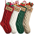 Dalzom® 4Pcs Personalized Christmas Stockings with Leather Patches Custom Name, 18” Premium Large Knitted Christmas Stockings for Kids, Family, Holiday and Fireplace Party Decoration by Dalzom