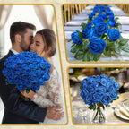 50 PCS Fake Blue Roses, Artificial Blue Flowers, Realistic Silk Faux Roses - Image 3