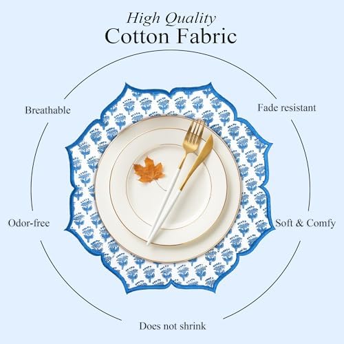 CPC Apatite Blue Block Print Cotton Floral Placemat 15x15 Inch, Set of 4 - Image 2