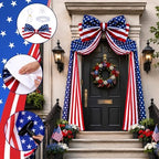 Breling 4th of July Patriotic Bunting Door Porch Decorations 32ft Patriotic Porch Banner with Large 4th of July Bow Red White and Blue Independence Day 250th Anniversary Banner Outdoor Yard Decor - Image 3