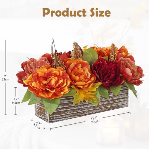 DILATATA Fall Decor Autumn Harvest Floral Centerpiece with Artificial Peony Maple Leaf and Berries Arrangement for Thanksgiving Party Mantel Fall Decor - Image 3