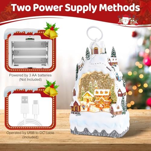 Christmas Snow Globe Lantern with 8 Holiday Music, Christmas Water Snow Globe USB/Battery Powered 6H Timer, Glitter Snowfall Build A Snowman Scene for Family Friends (Build A Snowman) - Image 5