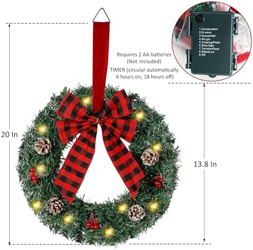 Zcaukya Pre-lit Christmas Wreaths, 14 Inch, 2 Packs - Image 2