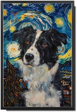 Metal Sign Vintage Tin Sign Border Collie Starry Night Collie Intelligent Collie in Night for Home Farm and Seasonal Displays Waterproof Aluminum 12×16 Inches with Metal Frame by YmyooForTinSign