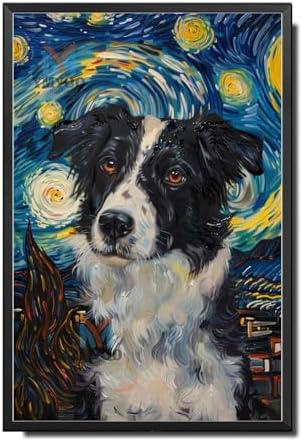 Metal Sign Vintage Tin Sign Border Collie Starry Night Collie Intelligent Collie in Night for Home Farm and Seasonal Displays Waterproof Aluminum 12×16 Inches with Metal Frame by YmyooForTinSign