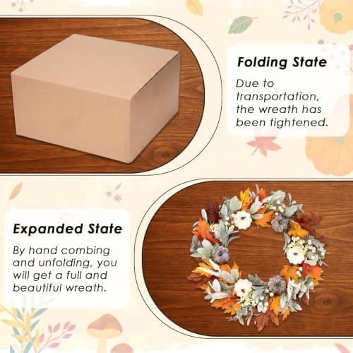 Fall 6FT Garland Wreaths 24", 4 Pack, Artificial Pumpkin - Image 6
