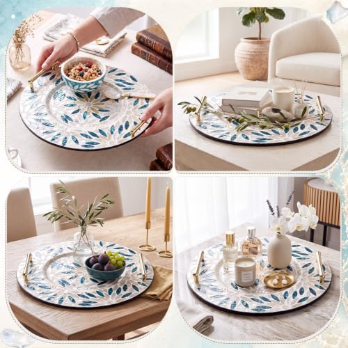 Mother of Pearl Decorative Tray with Metal Handle, Retro - Image 4