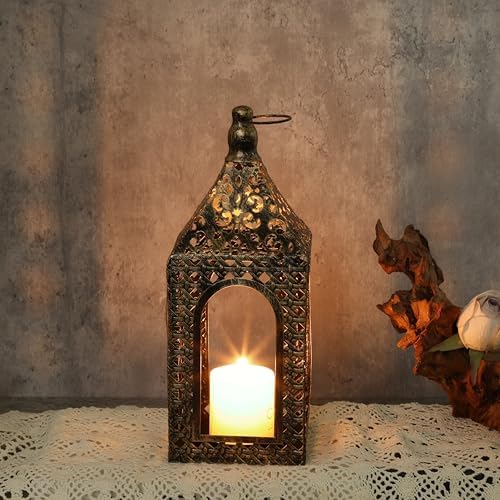 Moroccan Lantern Lamp Decorative Candle Holders for Ramadan Decorations, Hanging, Outdoor Patio or Porch, Indoor Home Decor (Bronze10.2inch) - Image 3