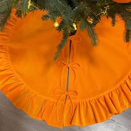 Velvet Christmas Tree Skirt Yellow 60 inch Ruffled Holiday Tree Skirt for Rustic Xmas Tree Decoration - Image 4