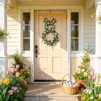 28 Inch Easter Bunny Wreath for Front Door, Tulip Easter Egg Wreath with Colorful Berries, Spring Floral Wreaths for Home Wall Window Farmhouse Decor - Image 5