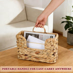 Hanging Magazine Basket, Woven Wall Magazine Holder Organizer with Handle for Mail, Files, Books - Water Hyacinth Farmhouse Storage Rack for Bathroom, Kitchen, Office - Image 3