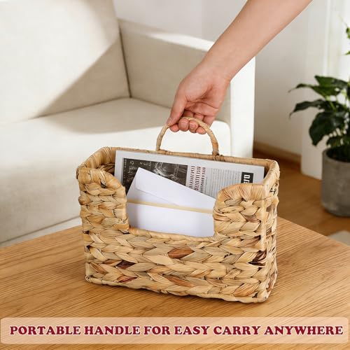Hanging Magazine Basket, Woven Wall Magazine Holder Organizer with Handle for Mail, Files, Books - Water Hyacinth Farmhouse Storage Rack for Bathroom, Kitchen, Office - Image 3