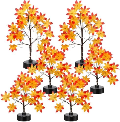 Coume 6 Pack Thanksgiving Decorations Small Fall Lighted Maple Tree - Image 3