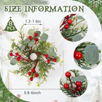8 PCS Christmas Pine Taper Candle Rings Wreaths 1.38" Mini Norfolk Cedar Taper Candle Holder Wreaths Candle Rings with Berry for Xmas Winter Holiday Church Home Table Centerpiece Candlesticks Decor - Image 3