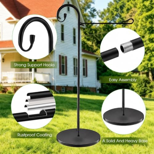 53" Heavy Duty Garden Flag Stand & Shepherd Hook, Solid Round Anti-Tip Base - Image 4