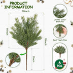 Artgar 6 Pcs Christmas Pine Branches - 18" Realistic Greenery Pine Stems - Image 2