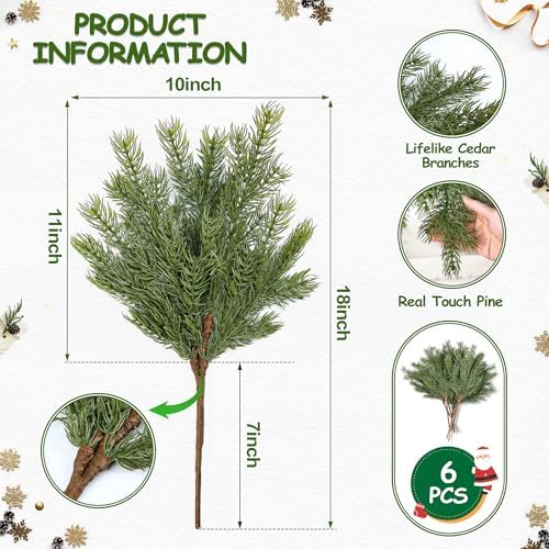 Artgar 6 Pcs Christmas Pine Branches - 18" Realistic Greenery Pine Stems - Image 2