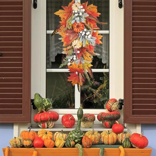 HamiFinee Fall Teardrop Swags Pre-lit Fall Swag Wreaths for Front Door - Image 4