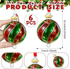 6 Pcs Blown Glass Christmas Ball Ornament Red Green Christmas Tree Decor - Image 2