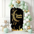 7.2FT Arch Backdrop Cover Ramadan Mubarak Photography Black Crescent Moon Star Lanterns Wedding Arch Cover Spandex Fitted Stretchy Backdrop Stand Covers for Birthday Party Wedding Decoration - Image 6
