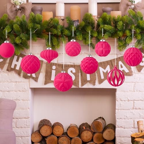 30pcs Velvet Christmas Ball Ornaments, Flocked Shatterproof Christmas Ornaments Hanging Xmas Tree Decorations Set for Home Party Holiday Decor (Multi-Size, Fuchsia Pink) - Image 4