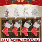 4 Pack Christmas Stocking Holder Set for Mantle Christmas Holiday Decorations Mantle Fireplace Topper Snowflake Snowman Reindeer and Christmas Tree Hangers Decorative Metal Hanger - Image 3