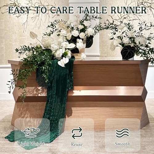 12 Pack 120 Inch Dark Green Cheesecloth Table Runner Boho Rustic Gauze Sheer Romantic 10 FT Long Cheese Cloth Table Runner for Bridal Baby Shower Wedding Party Birthday Holiday Home Easter Decor - Image 7