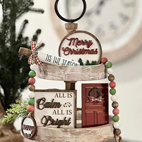 7 Pcs Christmas Themed Tiered Tray Decor Set, Christmas Themed Decor Bundle For Tier Tray, Christmas Tiered Tray Decorations, Seasonal Tier Tray Decor - Image 3