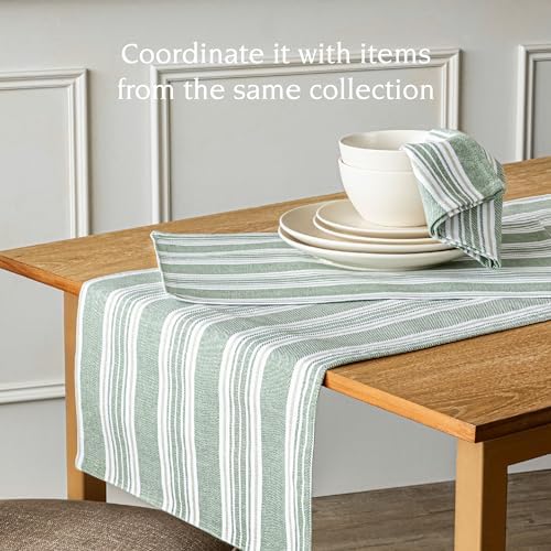 Over&Back 18x90 Woven Striped Table Runner - Washable Table Runners for a Custom Home Decor Tablescape - Coffee Table, Dinner Table, Living Room - Green - Image 3