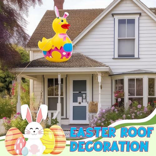 Hungdao 1 Pc 4 ft Easter Inflatable Duck Float Large Blow up Ducks Giant Rubber Duckies with Bunny Ears for Easter Party Decorations Prop Pool Yard Decoration,air Pump Not Included - Image 6