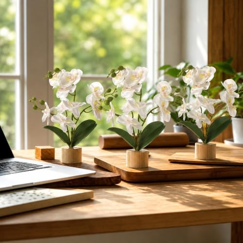 Soulchen 6 Pcs 12'' Artificial Orchid Flowers Fake Tabletop Phalaenopsis - Image 3