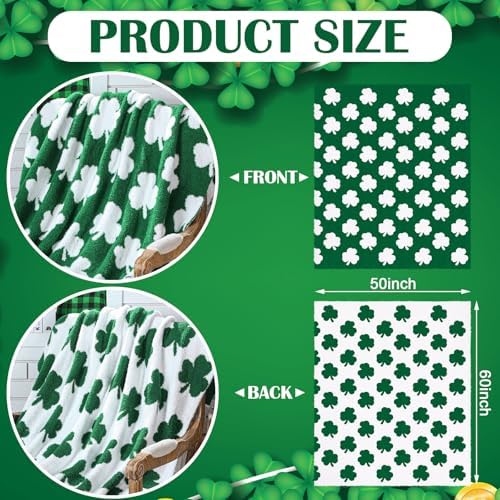 FuWeave 2 Pcs St. Patrick's Day Shamrock Blanket and Pillow Set, 50 x 60 in - Image 3