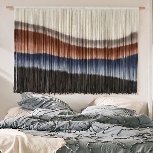 Macrame Wall Hanging Tie-Dye Bule Boho Wall Decor Yarn Fiber Art 57"W*35"L - Image 4