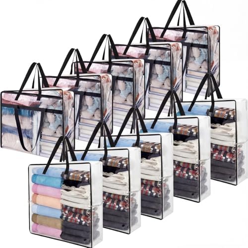 Shappy 10 Pack 93L Extra Large Clear Blanket Storage Bags Clothes Storage Bags with Handles Clear Zippered Oversized Moving Bag Plastic Totes for Clothes Blankets Bedding Toys Duvet Comforter by Shappy