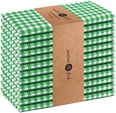 Native Fab Green Gingham Easter Cloth Napkins Set of 12-100% Cotton Mini Checkered (16"x16") Spring Dinner Napkins - Soft, Absorbent Table Decor - Washable Reusable Bulk Fabric Napkins, Grass Green by NativeFab