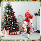Geelin 39.37 Inches Inch Christmas Wooden Stocking Holder Stand Freestanding Christmas Stocking Stand Rack with 7 Hooks with Red Ribbon for Xmas Living Bedroom Room - Image 6