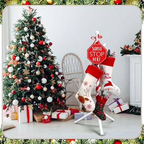 Geelin 39.37 Inches Inch Christmas Wooden Stocking Holder Stand Freestanding Christmas Stocking Stand Rack with 7 Hooks with Red Ribbon for Xmas Living Bedroom Room - Image 6